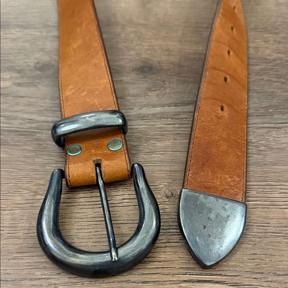 Another Line Inc Brown Leather Belt with Silver Buckle and tip Size 33